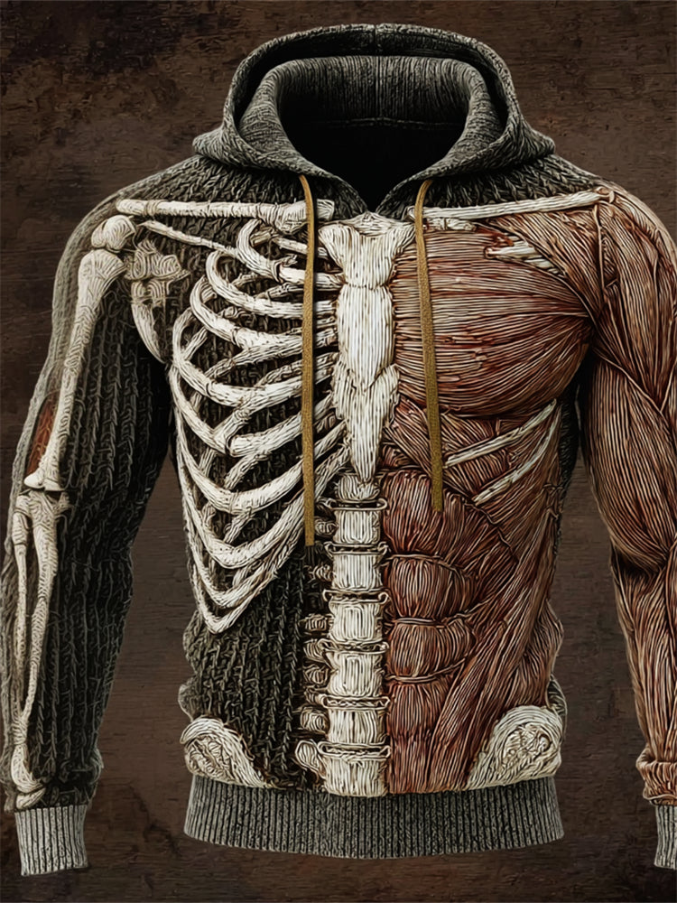 Men's Halloween Skeleton & Muscle Anatomy Contrast Cozy Hooded Sweater