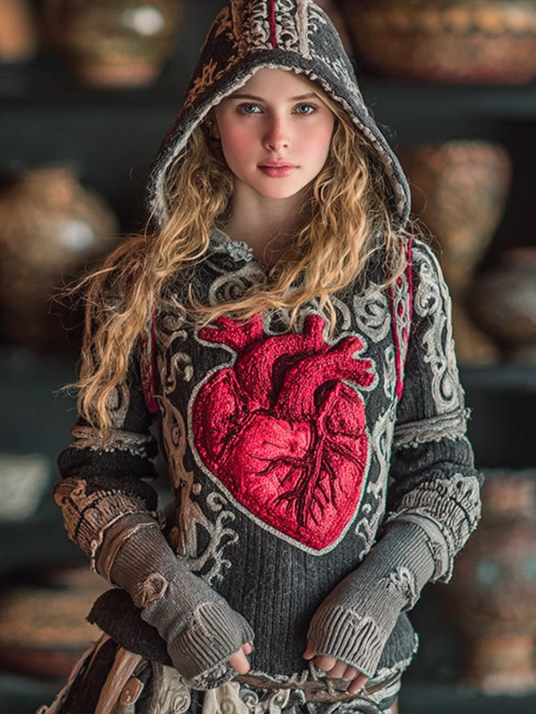 Women's Halloween Human Anatomy And Heart Art Realistic Hooded Sweater
