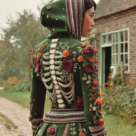 Vintage Halloween Anatomy Chunky And Floral Knitted Hooded Sweater