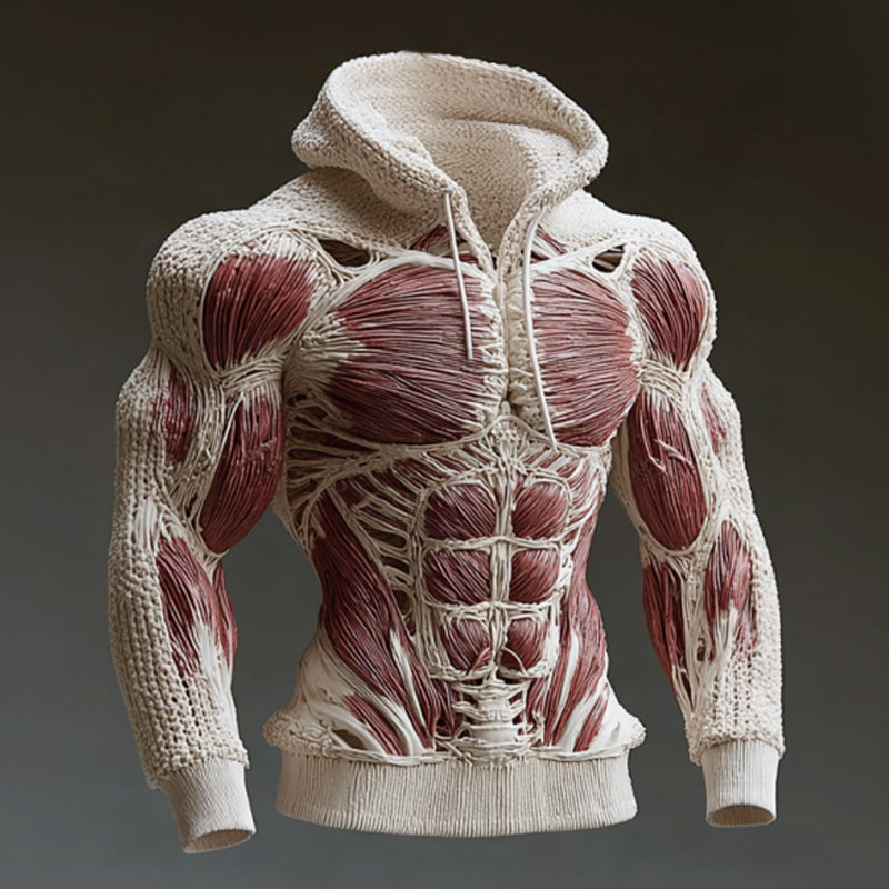 Line Art Men's Knitted Warm Hooded Sweater