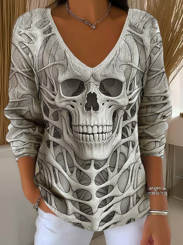 Women's Halloween Skull Print Long Sleeve Top