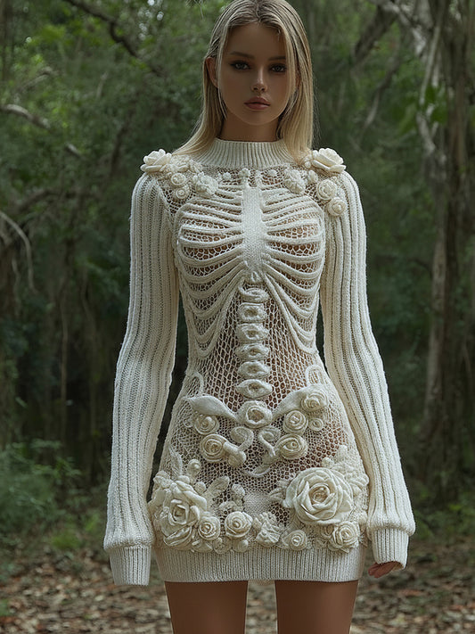 Women's Vintage Skull Rose Art Comfortable Elegant Sweater Dress