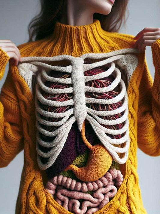 Classic Halloween Anatomy Art Chunky Knitted Turtleneck Sweater