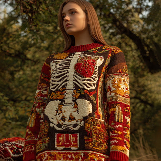 Vintage Halloween Anatomical Heart And Floral Art Sweater