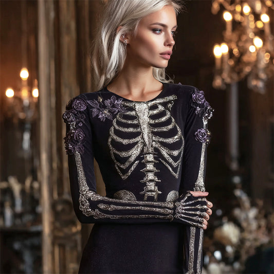 Sequin Skull Floral Art Women's Maxi Dress