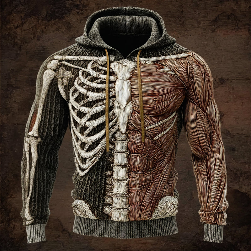 Men's Halloween Skeleton & Muscle Anatomy Contrast Cozy Hooded Sweater