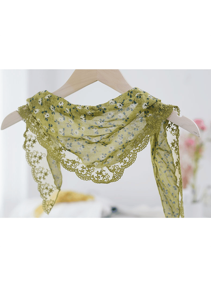 Airrys™ Women's Linen Vintage Floral Lace Triangle Scarf