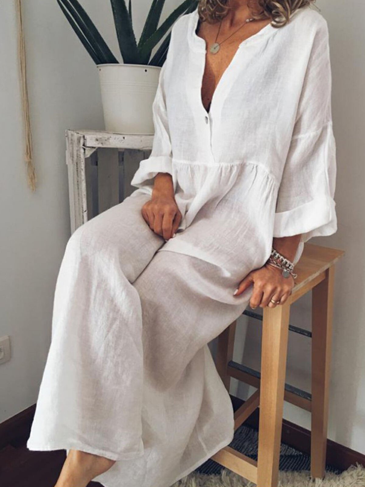 Airrys™ Women's Casual Pure Color Cotton Long Dress