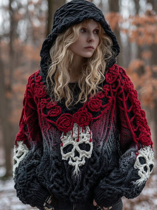 Skeleton Rose Gradient Hooded Sweater