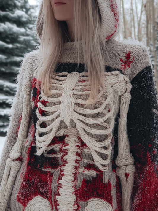 Lady's Halloween Gothic Style Skull Skeleton Pattern Knitted Sweater