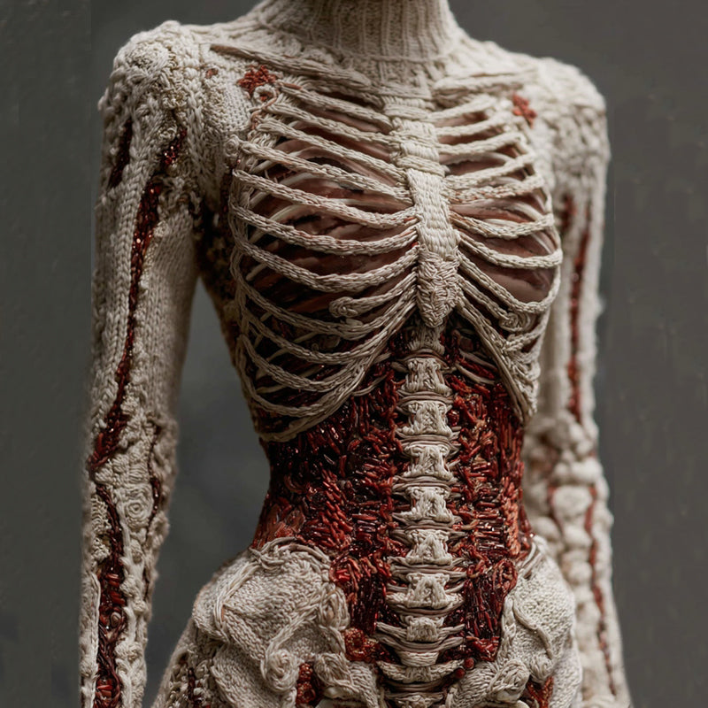 Women's Vintage Skeleton Art Cozy High Neck Sweater