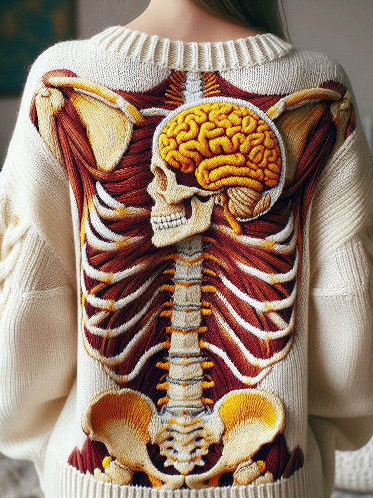 Vintage Halloween Anatomy Art Chunky Knitted Sweater