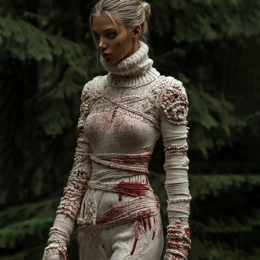 Women's Halloween Bandage Art Cozy Knit Turtleneck Sweater