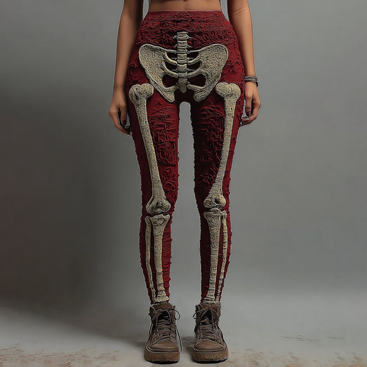 Women's Vintage Halloween Skeleton Art Cozy Knit Leggings