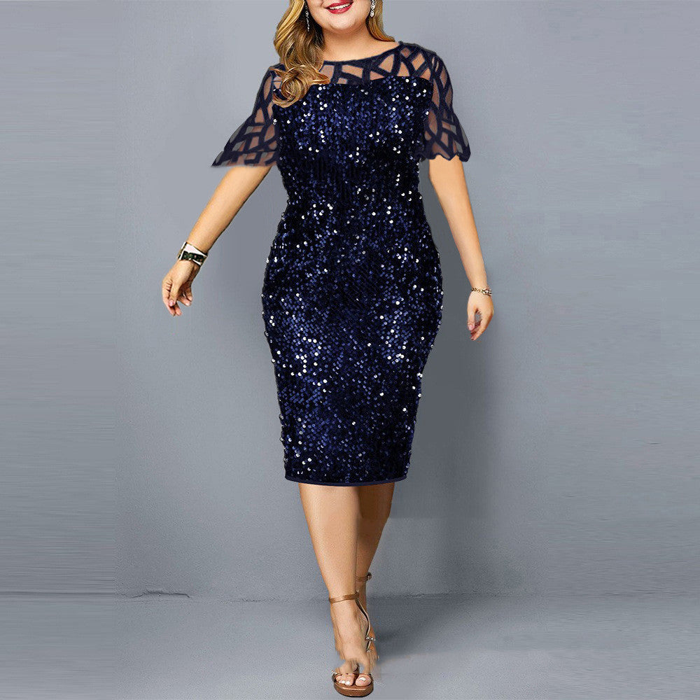 Sequins Plus Size Women's Short Sleeve Dress