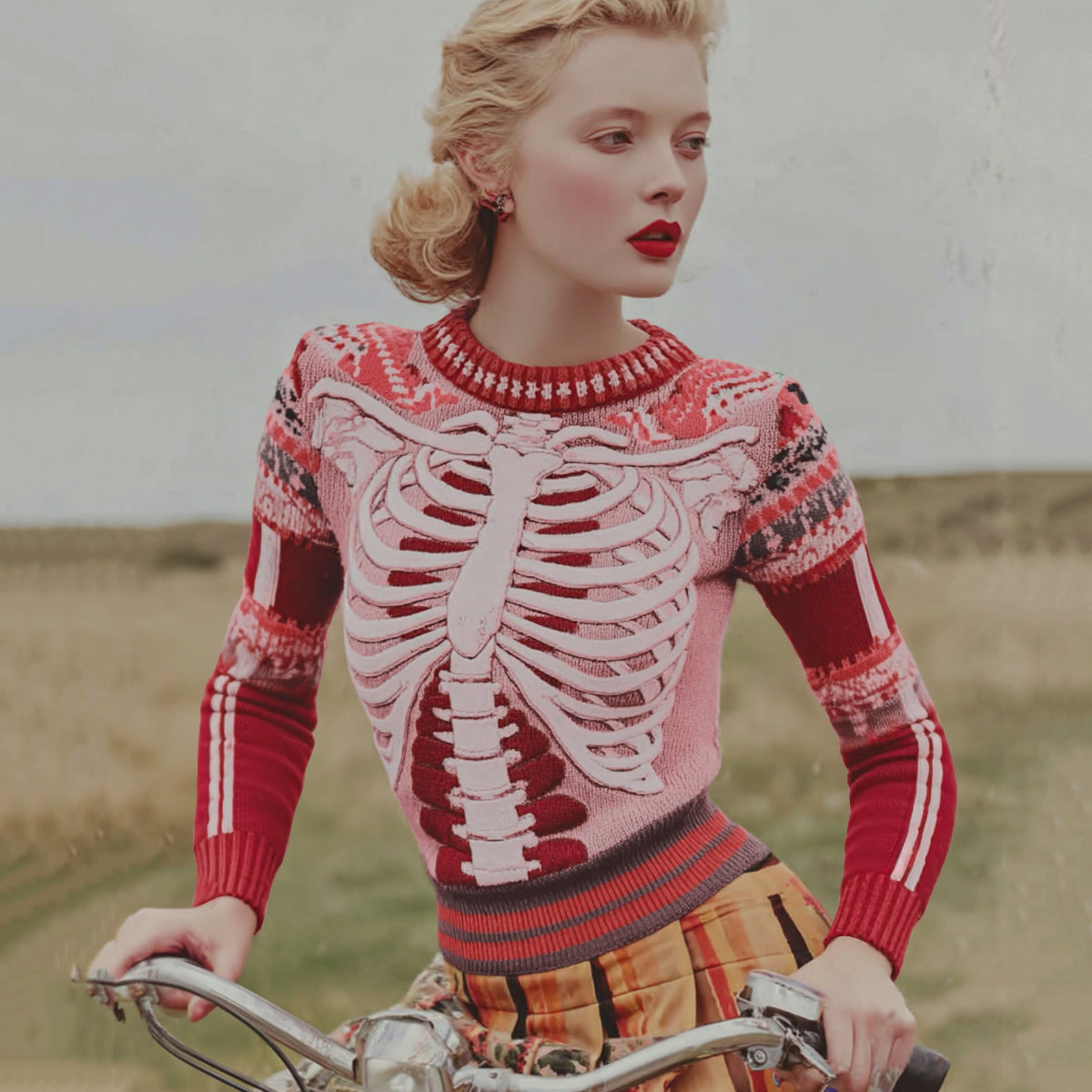 Vintage Halloween Anatomy Fresh Look Art Chunky Knitted Sweater