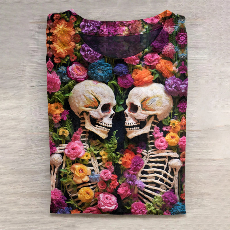 Retro Day Of The Dead Mexican Love Till Death Skull Inspired Cotton Graphic T-Shirt