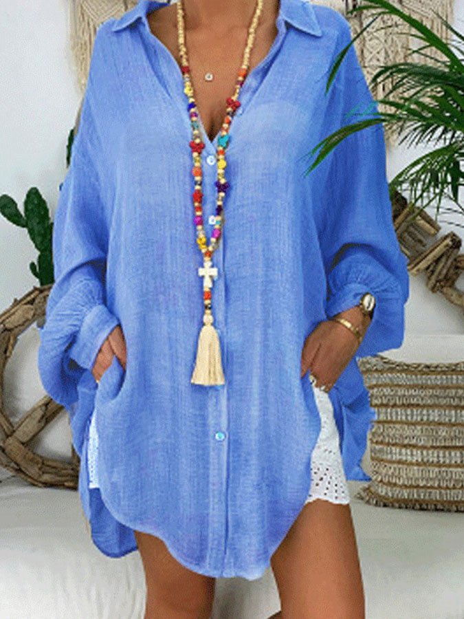 Airrys™ Solid Color Casual Loose Balloon Sleeve Shirt