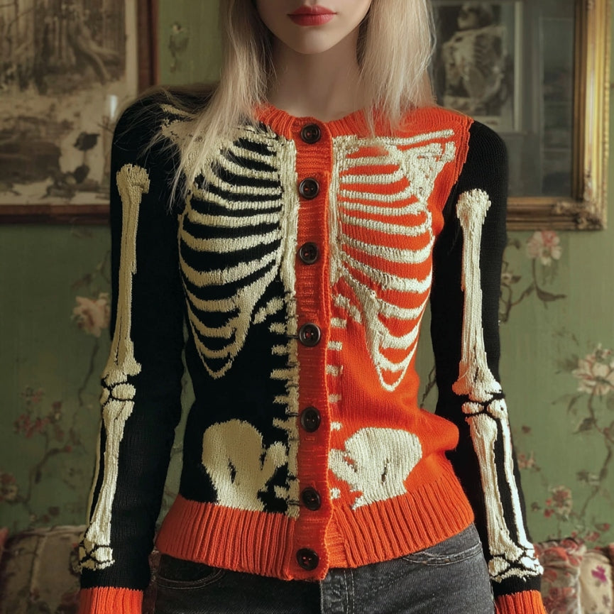 Women's Halloween Anatomy Art Cozy Knit Sweater Cardigan