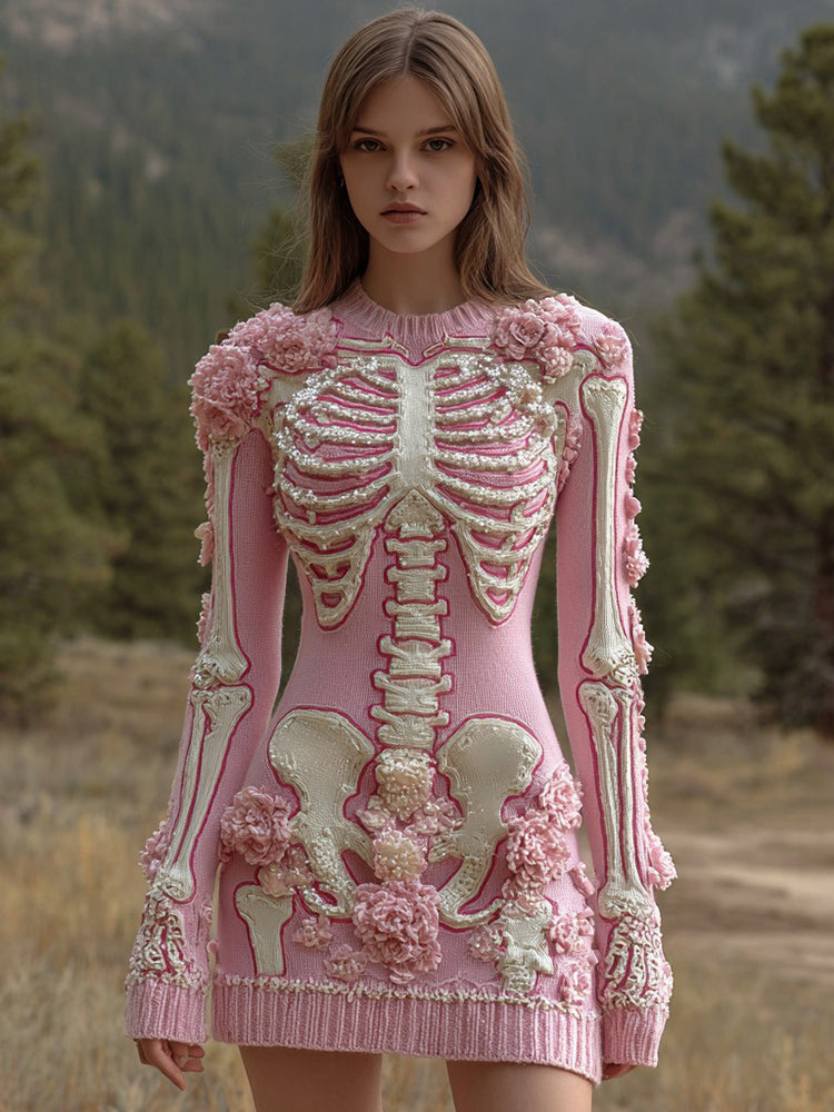 Women's Vintage Anatomy And Rose Art Knit Dress