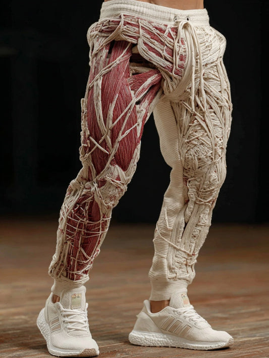 Men's Vintage Skeleton Muscles Art Cozy Knit Sweatpants