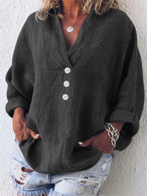 Women's Cotton Linen Lapel Loose Shirt