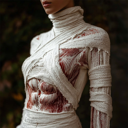 Halloween Muscle Anatomy Bandages Cozy Knit Turtleneck Sweater