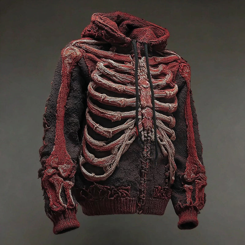 Halloween Bloody Skull Comfortable Knitted Warm Zip-up Hooded Sweater