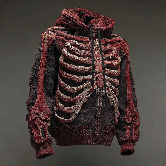Halloween Bloody Skull Comfortable Knitted Warm Zip-up Hooded Sweater