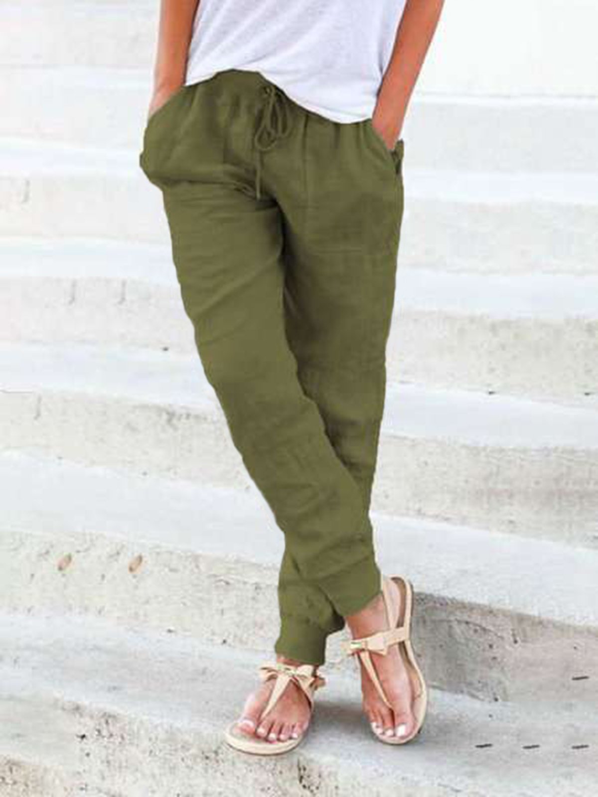 Women's Casual Pure Color Elastic Waist Pants