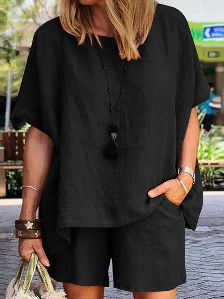 Solid color Elastic waist Suit