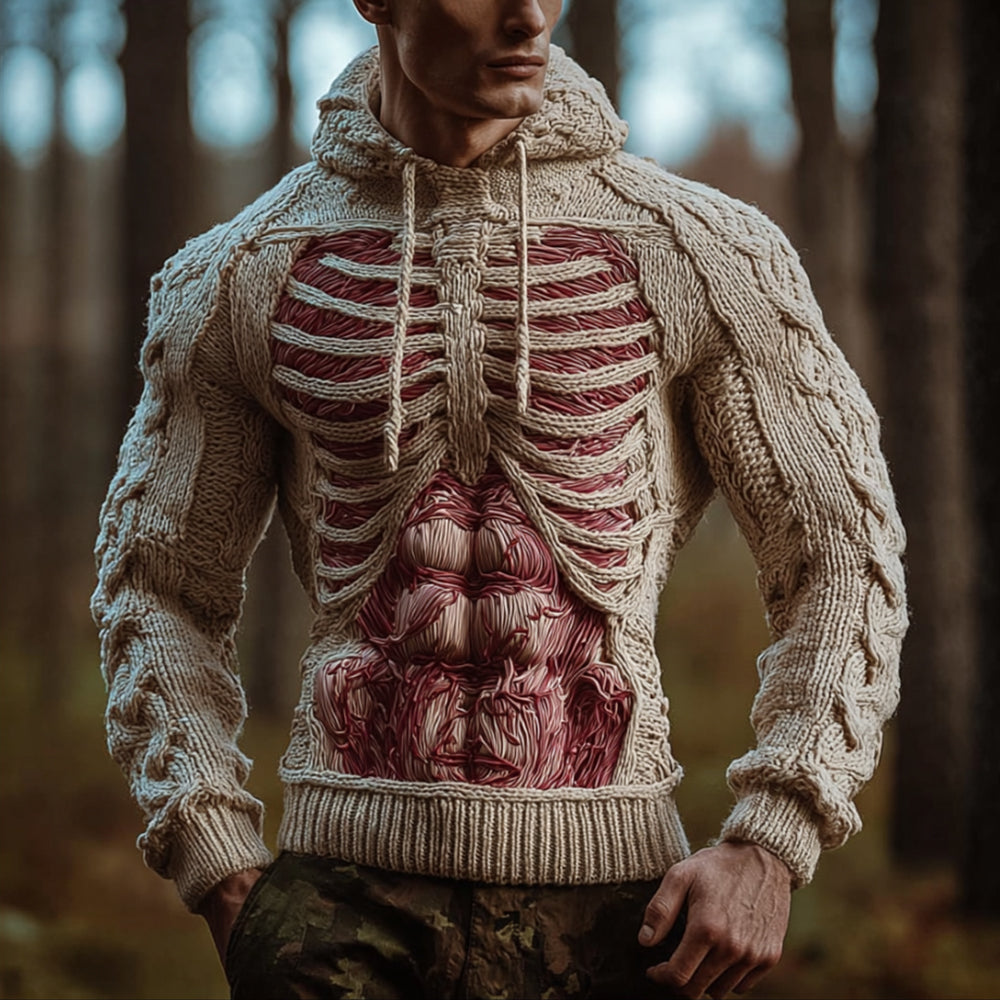 Men's Halloween Anatomy And Muscle Art Knitted Hoodie Sweater