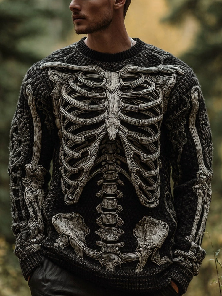 Men's Vintage Halloween Skeleton Cozy Knit Sweater