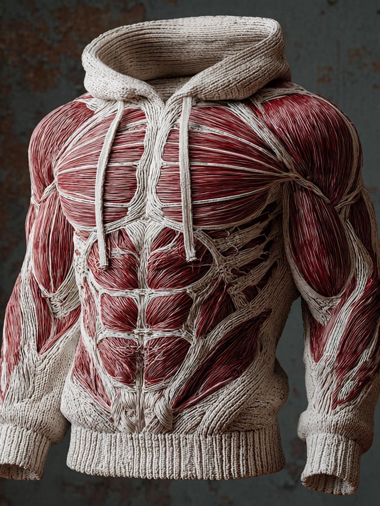 Men's Muscle Texture Knit Comfy Hooded Sweater