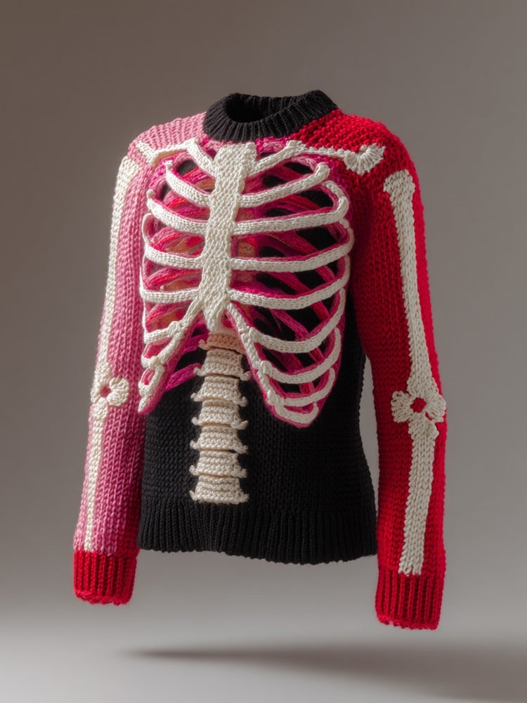 Vintage Halloween Skeleton Art Knit Cozy Sweater
