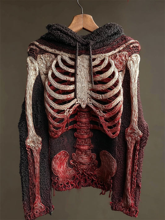 Halloween Bloody Skeleton Cozy Knit Hooded Sweater