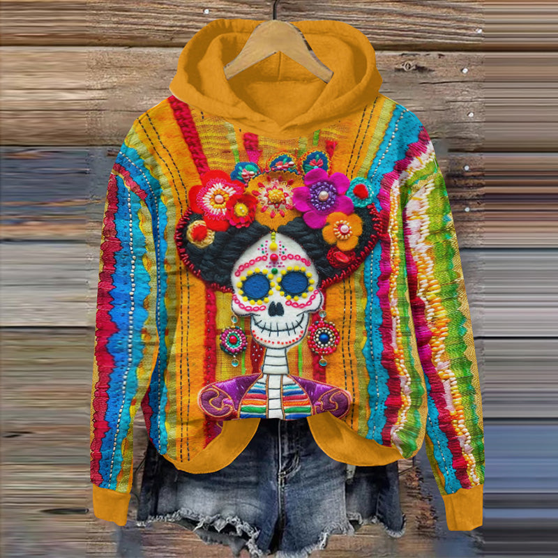 Mexican Sugar Skeleton Catrina Day Of The Dead Inspired Printed Painting Hoodie