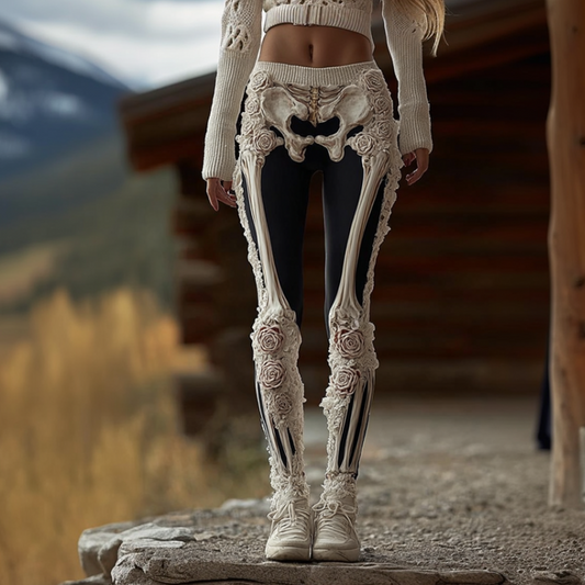 Women's Anatomical Style Dark Halloween-themed Knitted Tight-fitting Leggings.