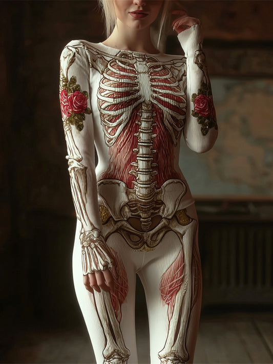 Human Anatomy Floral Art Women's Long-sleeve Jumpsuit