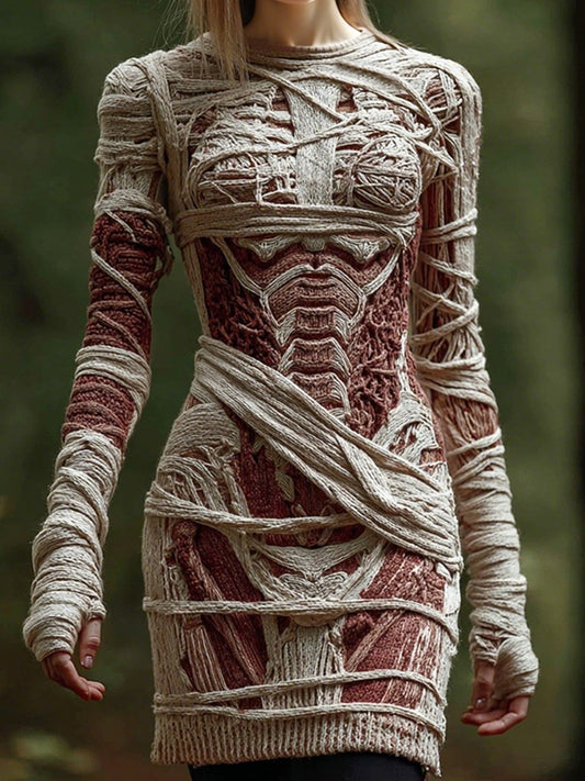Women's Vintage Halloween Anatomy Bandage Art Knit Dress
