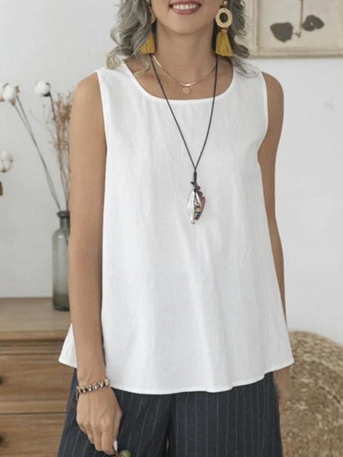 Solid Linen Sleeveless Tank Top