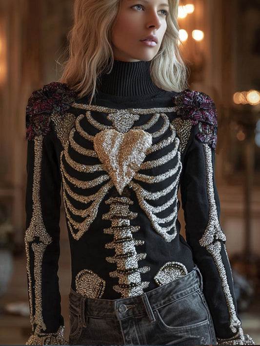 Female Anatomy Art And Peach Heart Ancient High Collar Sweater