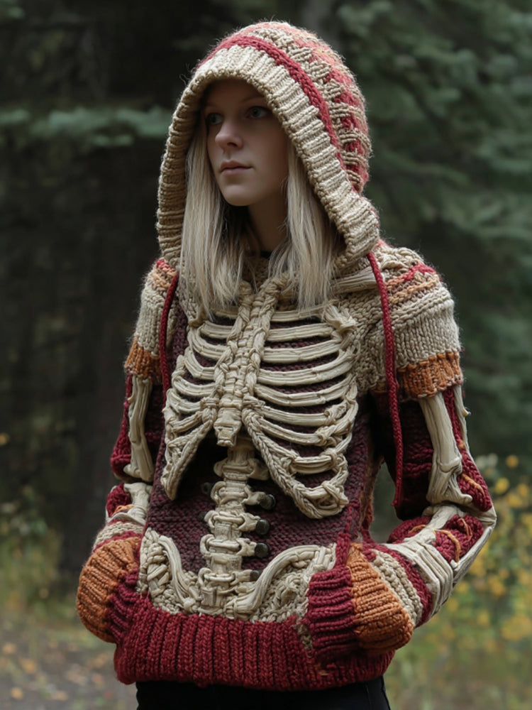 Women's Vintage Halloween Anatomy Art Hooded Warm Sweater