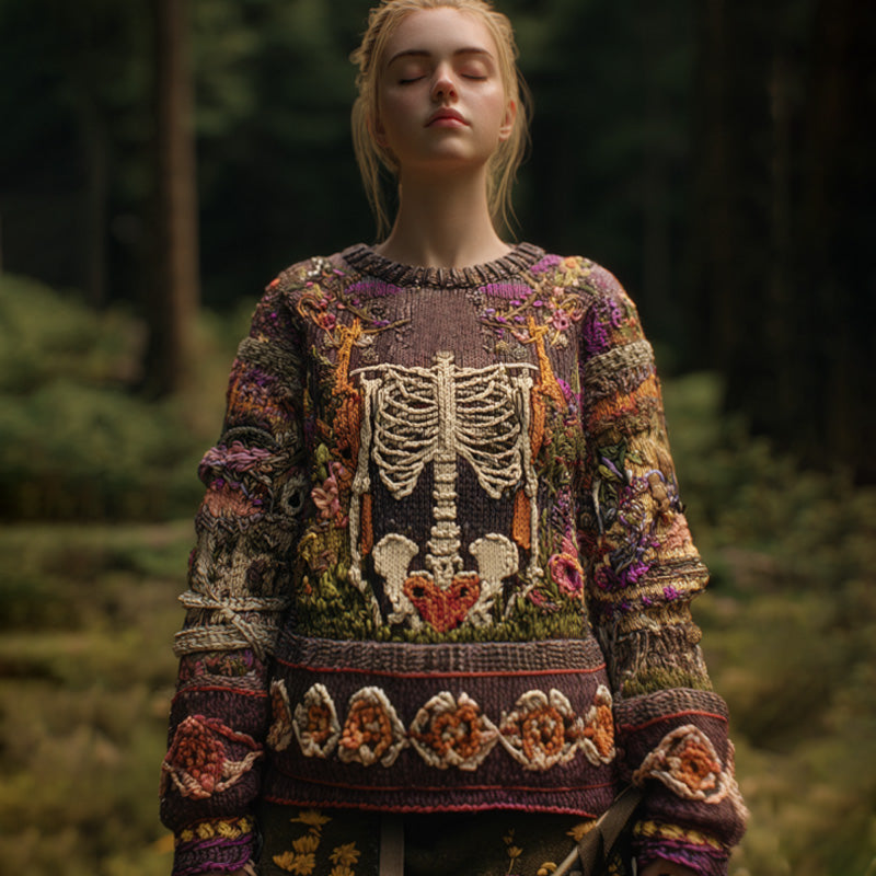 Vintage Halloween Anatomical Heart And Floral Art Sweater