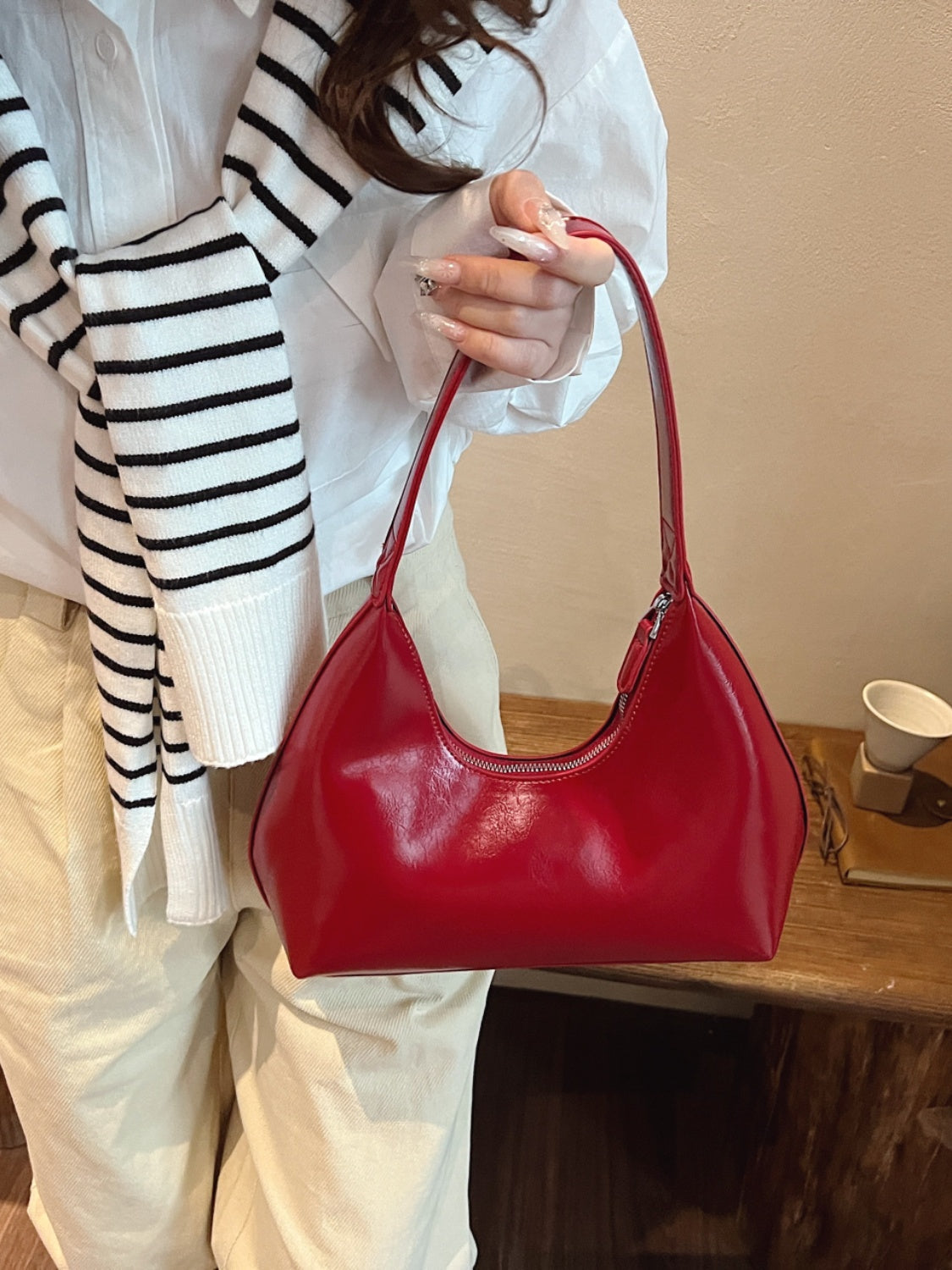 PU Leather Shoulder Bag with Zip