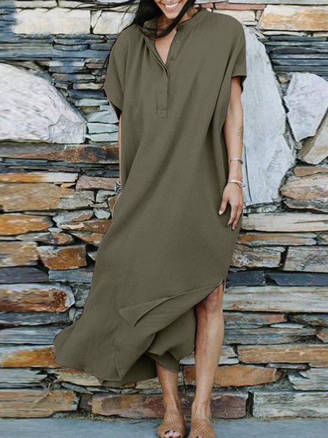 Airrys™ Women's V-Neck Short Sleeve Cotton Linen Dress