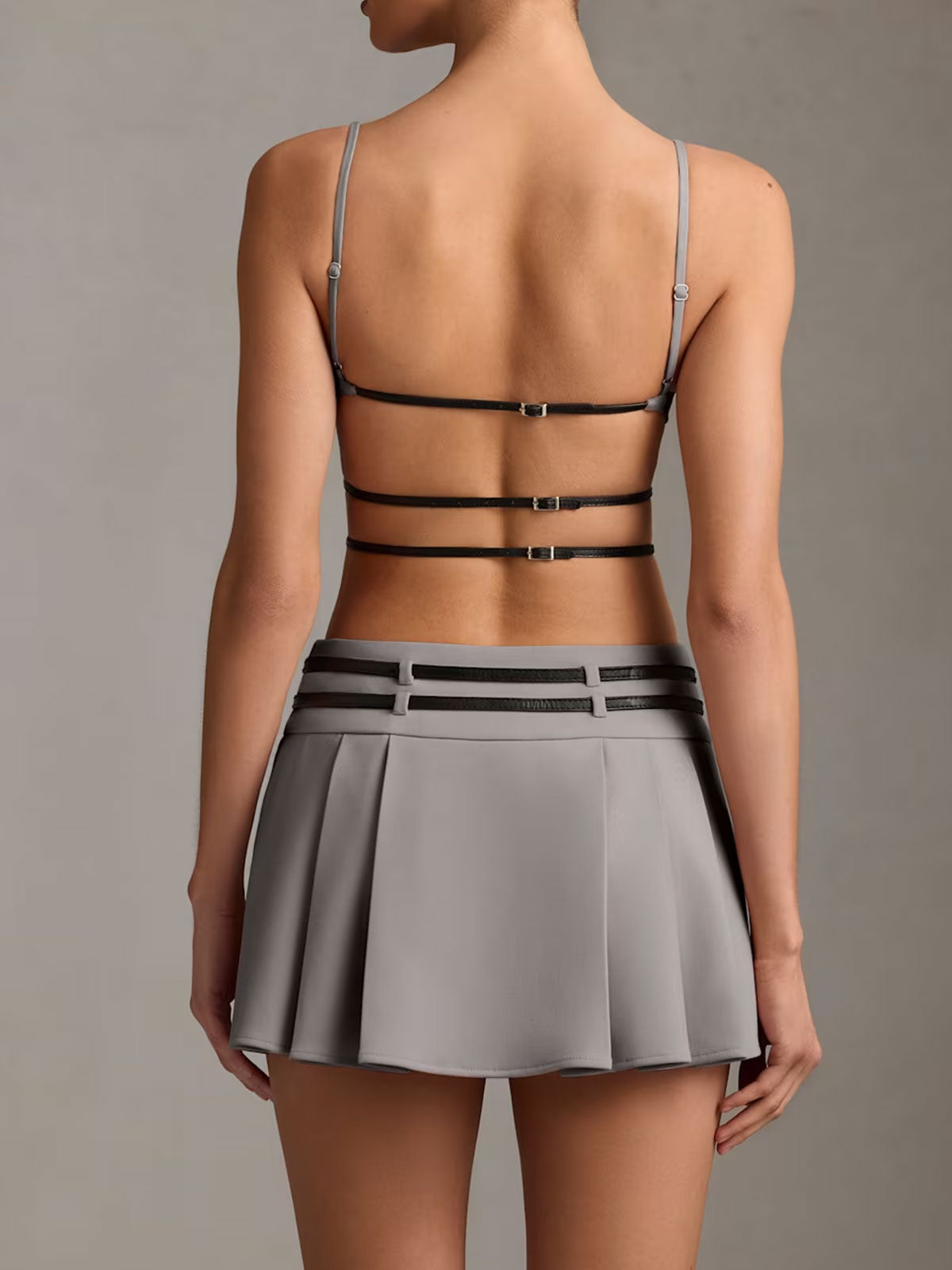 Belted Backless Pleated Mini Dress