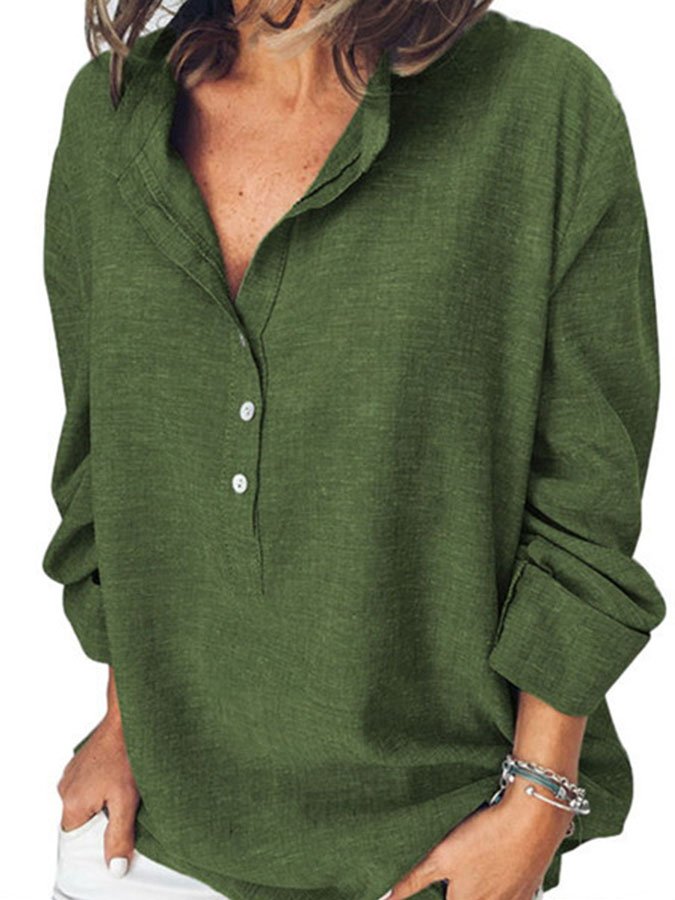 Casual Long Sleeve Solid Color Blouses