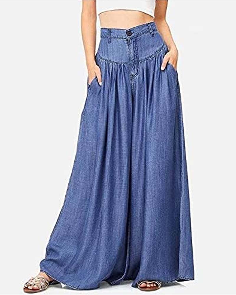 Solid Color Long Wide Leg Flared Pants