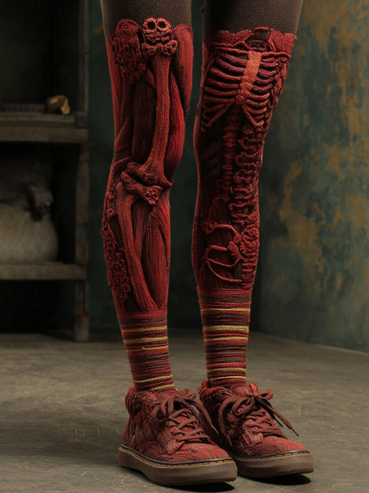 Women's Vintage Halloween Skeleton Art Knit Leggings